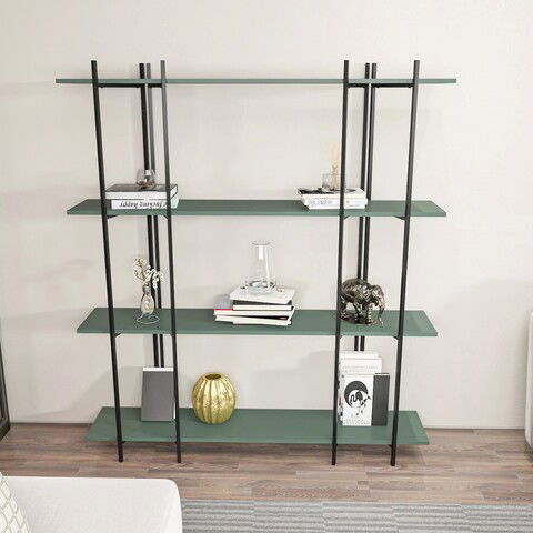 Corp biblioteca, Zena Home, Moss, 160x180x29.6cm, 100% PAL melaminat, Verde / Negru