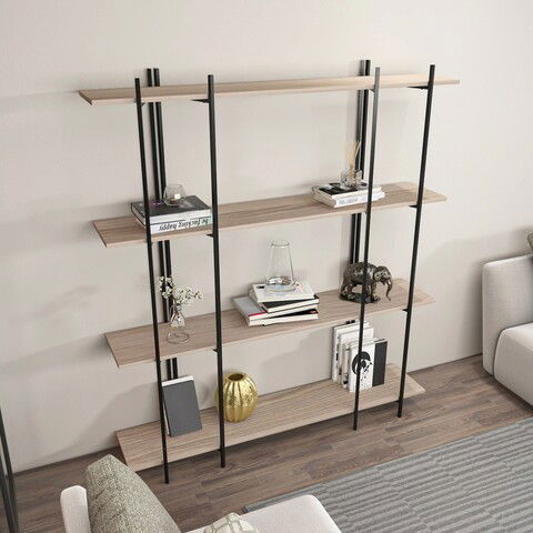 Corp biblioteca, Zena Home, Moss, 160x180x29.6cm, 100% PAL melaminat, Stejar / Negru