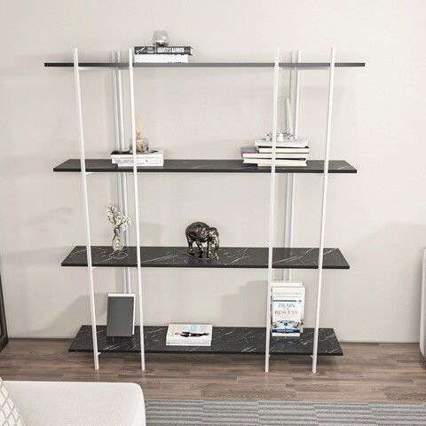 Corp biblioteca, Zena Home, Moss, 160x180x29.6cm, 100% PAL melaminat, Negru / Alb