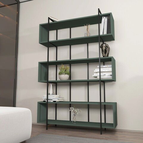Corp biblioteca, Zena Home, Bruti, 120x180x29.6cm, 100% PAL melaminat, Verde / Negru