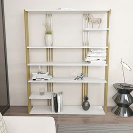 Corp biblioteca, Zena Home, Jenny, 120x160x29.6cm, 100% PAL melaminat, Alb / Aur