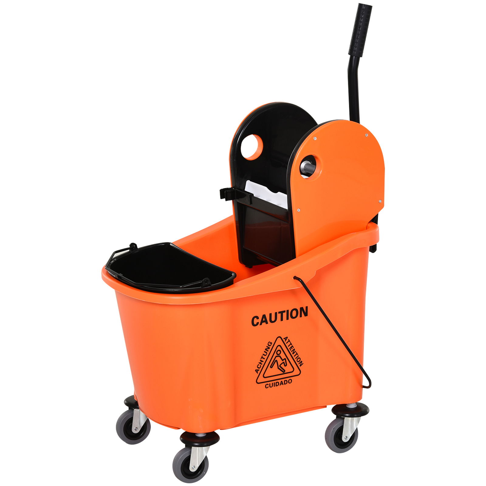 Homcom Carucior Galeata pentru Curatarea Podelei de 36L Storcator cu Presa Portocaliu