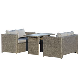 Outsunny Set 3 Piese Mobila de Gradina cu 2 CAnapele cu Perne si 1 Masa din Rattan PE, Salon de Exterior Gri-Negru