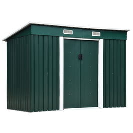 Outsunny casuta pentru gradina din otel, magazie pentru unelte cu 2 usi glisante, 255x131x160/182cm, Verde | AOSOM RO