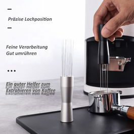 Set de agitator de cafea cu 10 ace SVUPUE, aliaj de aluminiu/otel inoxidabil, argintiu, 14.5 x 2.2cm