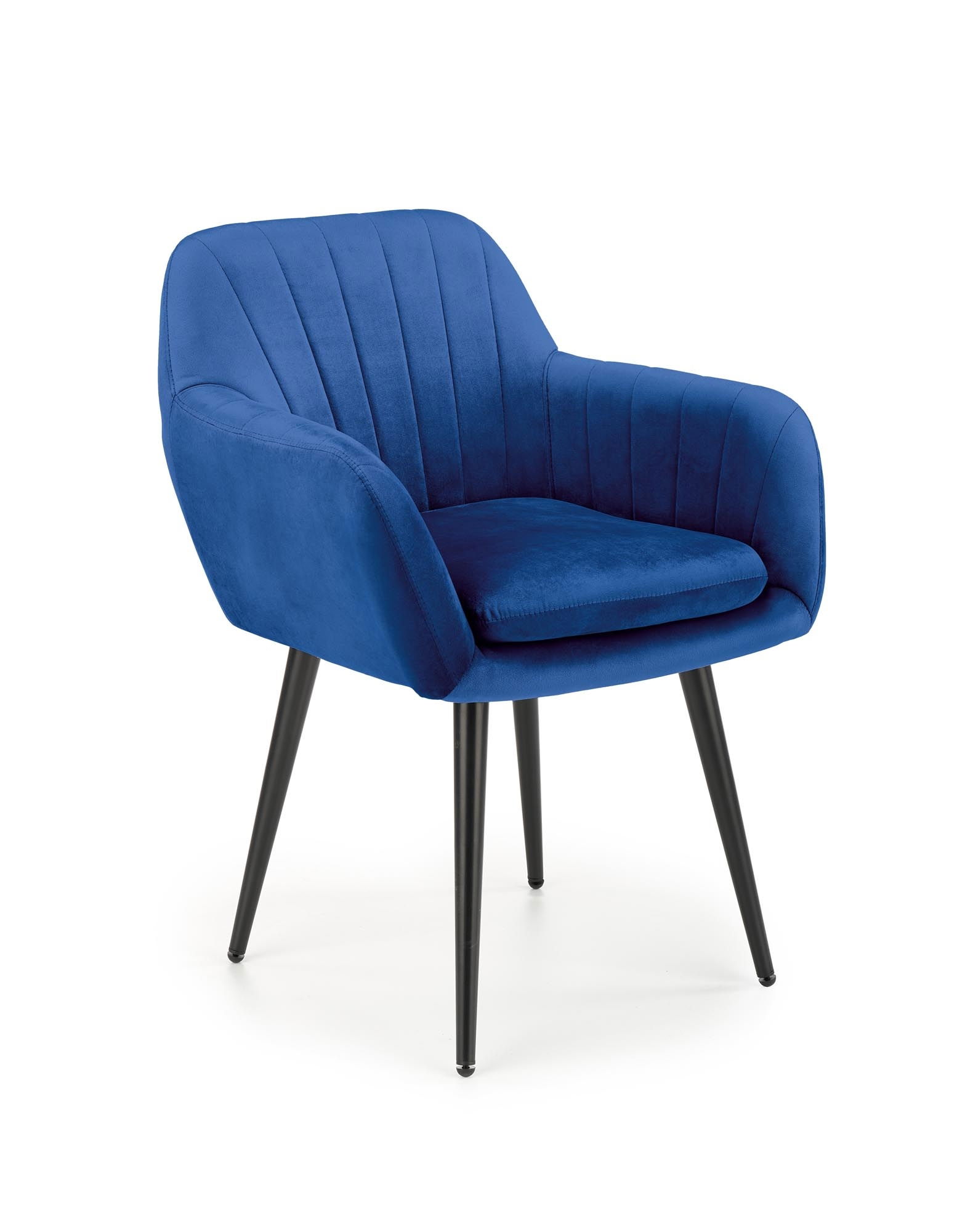 Scaun tapitat cu stofa si picioare metalice, Kai-429 Velvet Bleumarin / Negru, l58xA53xH80 cm