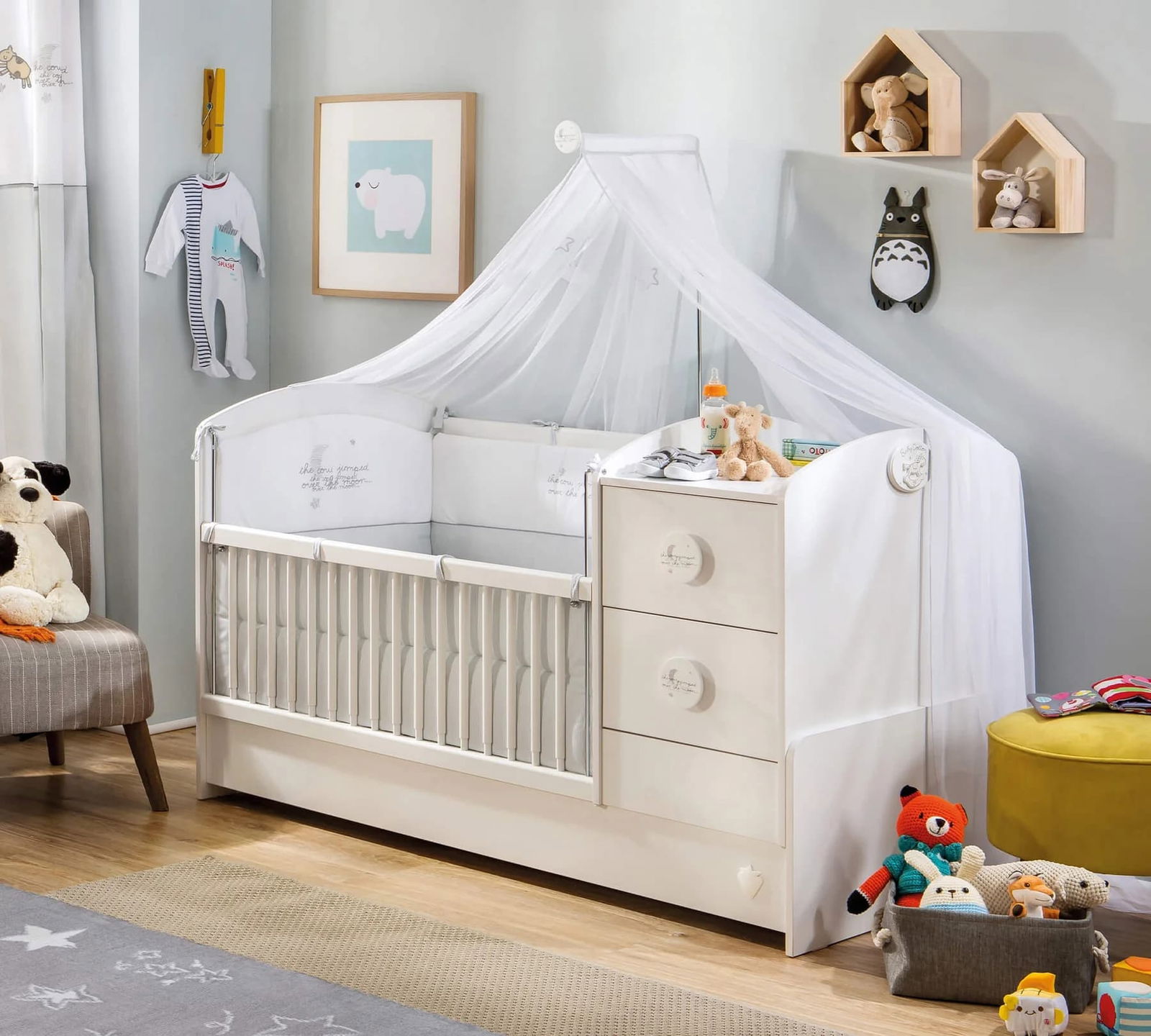 Patut transformabil din pal, pentru bebe Baby Cotton New Alb, 160 x 75 cm