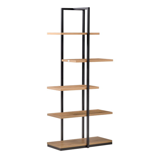 HOMCOM Biblioteca Moderna 5 Rafturi Asimetrice in Stil Industrial, PAL si Metal, 80x39x179.5cm, Maro