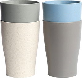 Set de 4 pahare Zusammen, polipropilena, alb/gri/albastru, 12,4 x 7,6 cm