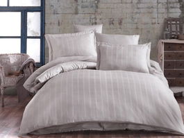 Lenjerie de pat dubla King, 3 piese, 220x240 cm, 100% bumbac satinat, Hobby, Ekose, gri piatra