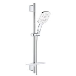 Set de dus Grohe Rainshower SmartActive 130 Cube cu para de dus 3 jeturi furtun 175cm si bara 60cm savoniera moon white