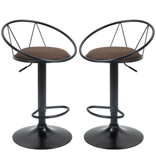 HOMCOM Set 2 scaune de bar, Pivotante, Suport pentru picioare, Inaltime reglabila, 51x46x78-100cm, Maro