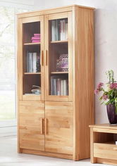 Vitrina cu 4 usi Home Affaire, lemn/sticla, natur, 181 x 49,5 x 114 cm