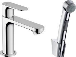 Baterie lavoar Hansgrohe Rebris S 110 EcoSmart cu dus tip bideu pentru igiena intima fara ventil crom