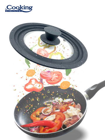 Capac cu margine ajustabila Cooking by Heinner, Ø28 cm/Ø30 cm/Ø32 cm, sticla/silicon, gri