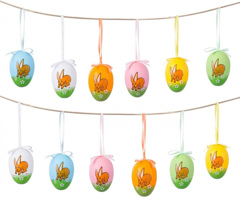 Set de 12 oua colorate pentru Paste Naler, plastic, multicolor, 6 x 4 cm