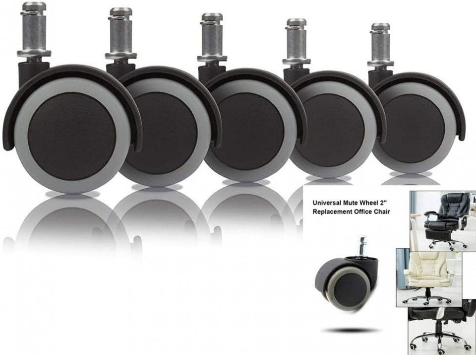 Set de 5 roti pentru scaun de birou JING, metal/cauciuc, gri/negru, 80 x 50 mm