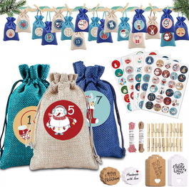 Set calendar de advent Hook, 24 saculeti, hartie/carton/lemn, multicolor