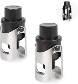Set de 2 dopuri etanse pentru sticlele de vin MAEXUS, otel inoxidabil/ABS, negru/argintiu, 76 mm