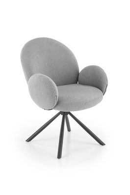 Scaun rotativ tapitat cu stofa boucle si picioare metalice, Kai-498 Gri / Negru, l64xA63xH90 cm