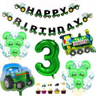 Set aniversar pentru 3 ani Zhuoai, tematica tractor, verde, latex/folie/hartie, 26 piese