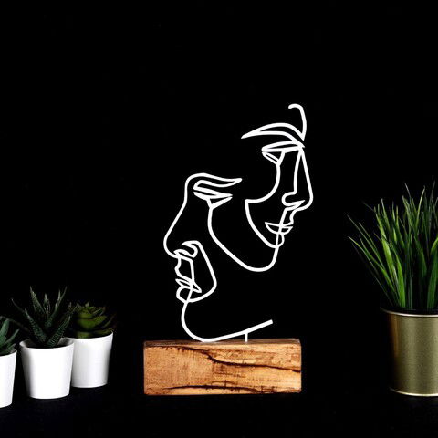 Decoratiune, Faces, 17x38x3.5cm, Metal, Alb