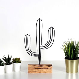 Decoratiune, Cactus, 17x37x3.5cm, Metal, Negru