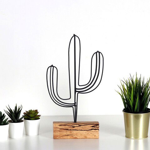 Decoratiune, Cactus, 17x37x3.5cm, Metal, Negru