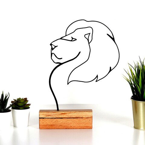 Decoratiune, Lion, 17x32x3.5cm, Metal, Negru