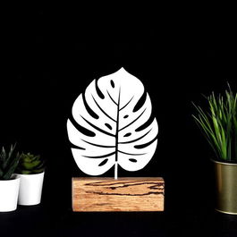 Decoratiune, Monstera, 17x27x3.5cm, Metal, Alb