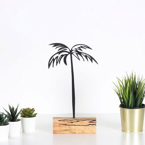 Decoratiune, Palm, 17x35x3.5cm, Metal, Negru