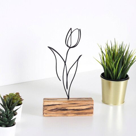 Decoratiune, Tulip, 17x30x3.5cm, Metal, Negru