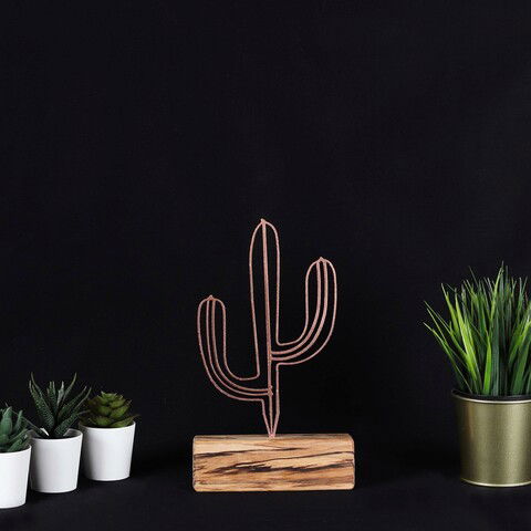 Decoratiune, Cactus Mini, 17x24x3.5cm, Metal, Bronz