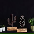 Set 2 decoratiuni, Cactus Feather Mini Set, Metal, Bronz