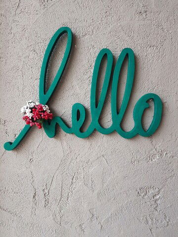 Decoratiune de perete, Hello, 43x2x38cm, Placaj, Verde