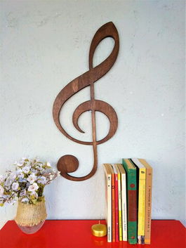 Decoratiune de perete, Treble Clef, 25x1.8x60cm, Placaj , Nuc