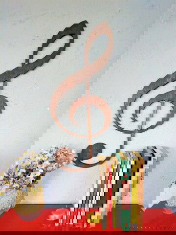 Decoratiune de perete, Treble Clef, 25x1.8x60cm, Placaj , Nuc