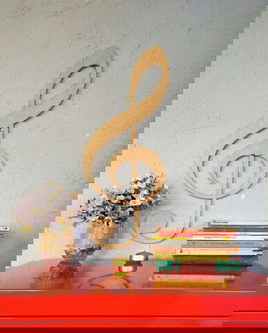 Decoratiune de perete, Treble Clef, 25x1.8x60cm, Placaj , Maro