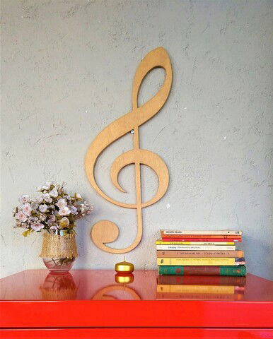 Decoratiune de perete, Treble Clef, 25x1.8x60cm, Placaj , Maro