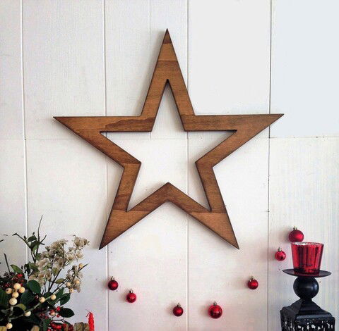 Decoratiune de perete, Wooden Star, 62x62x1.8cm, Lemn , Nuc