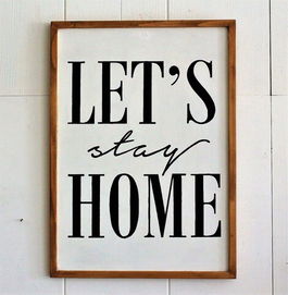 Decoratiune de perete, Let's Stay Home, 40x55x2.5cm, Lemn , Maro / Alb / Negru
