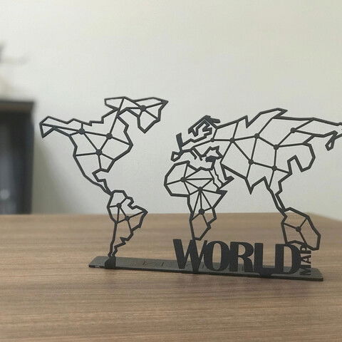 Decoratiune, World Map Pod, 30x16cm, Metal, Negru