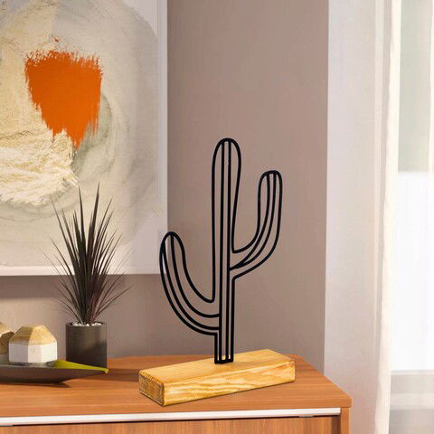 Decoratiune, Cactus, 22x41x4cm, Metal, Negru