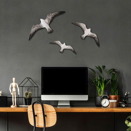 Decoratiune de perete, Flying Seagulls, Poliester, Alb / Negru
