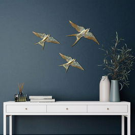 Decoratiune de perete, Flying Swallow, Poliester, Aur / Alb