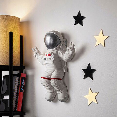 Decoratiune, Peace Sign Astronaut, 35x47x10cm, Poliester, Alb / Gri