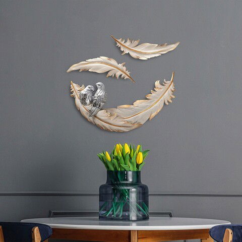 Decoratiune de perete, Love Birds, Poliester, Cremă