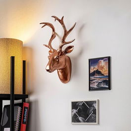 Decoratiune de perete, Bust of Deer, 26x38x17cm, Poliester, Bronz