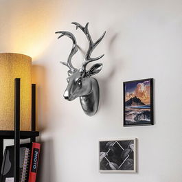 Decoratiune de perete, Bust of Deer, 26x38x17cm, Poliester, Argint