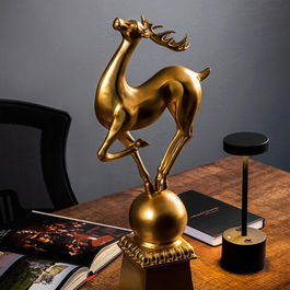 Decoratiune, Deer Pose, 15x57x21cm, Poliester, Aur